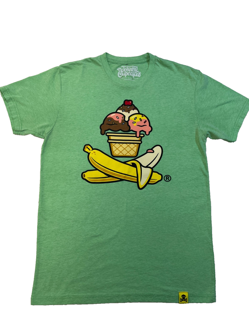 Johnny Cupcakes Womens T-Shirt Banana Split Green Ice Cream Cherry Green, Sz M